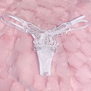 White Embroidery Butterfly Strappy Thong